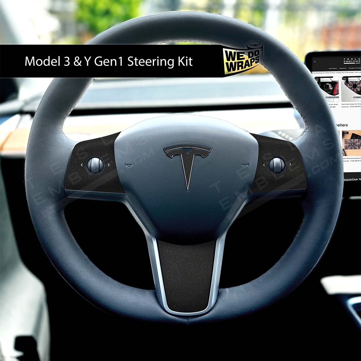 3M Matte Black Metallic Tesla Steering Wheel Wrap | M3 2017-Jan 2024