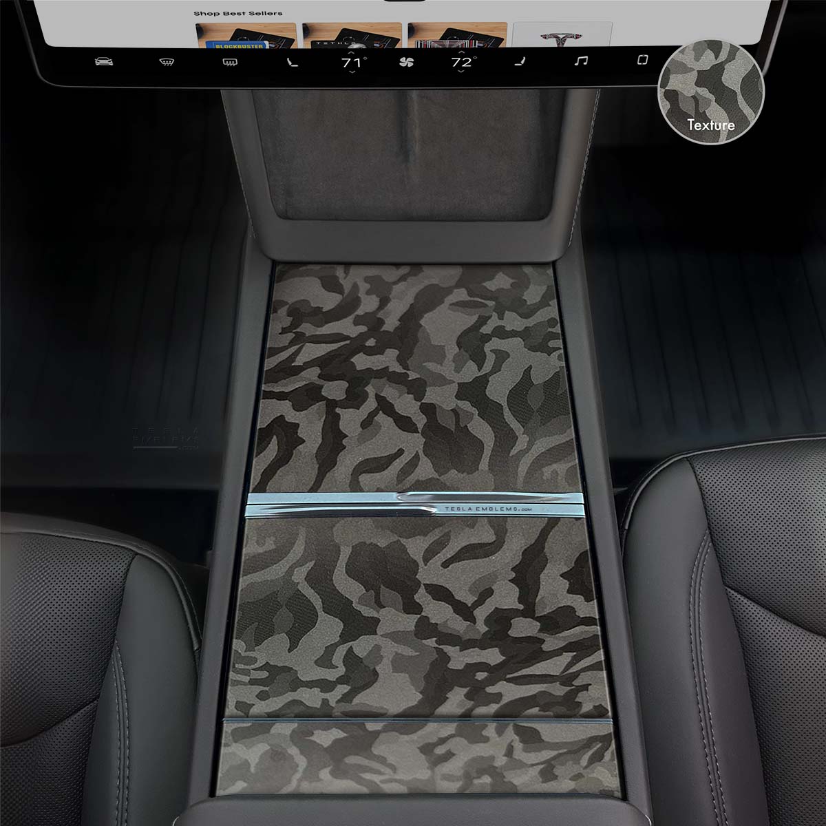 3M Shadow Black Camo | Tesla Center Console Wrap Kit | Model 3 '24-26 Refresh