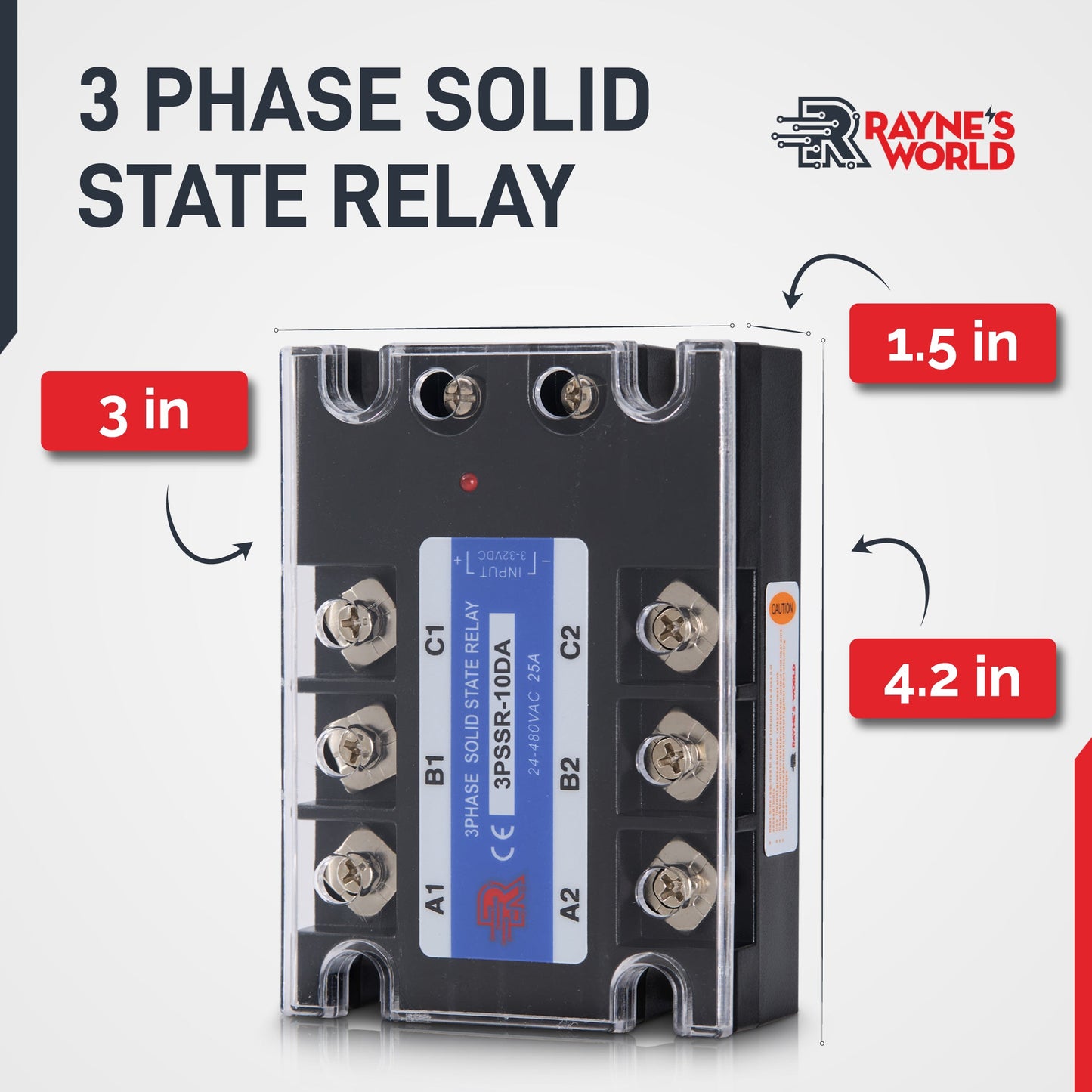 10 Amp DA 3 Phase Solid State Relay Module SSR-DC to AC-3-32VDC Control-24-480VAC Output