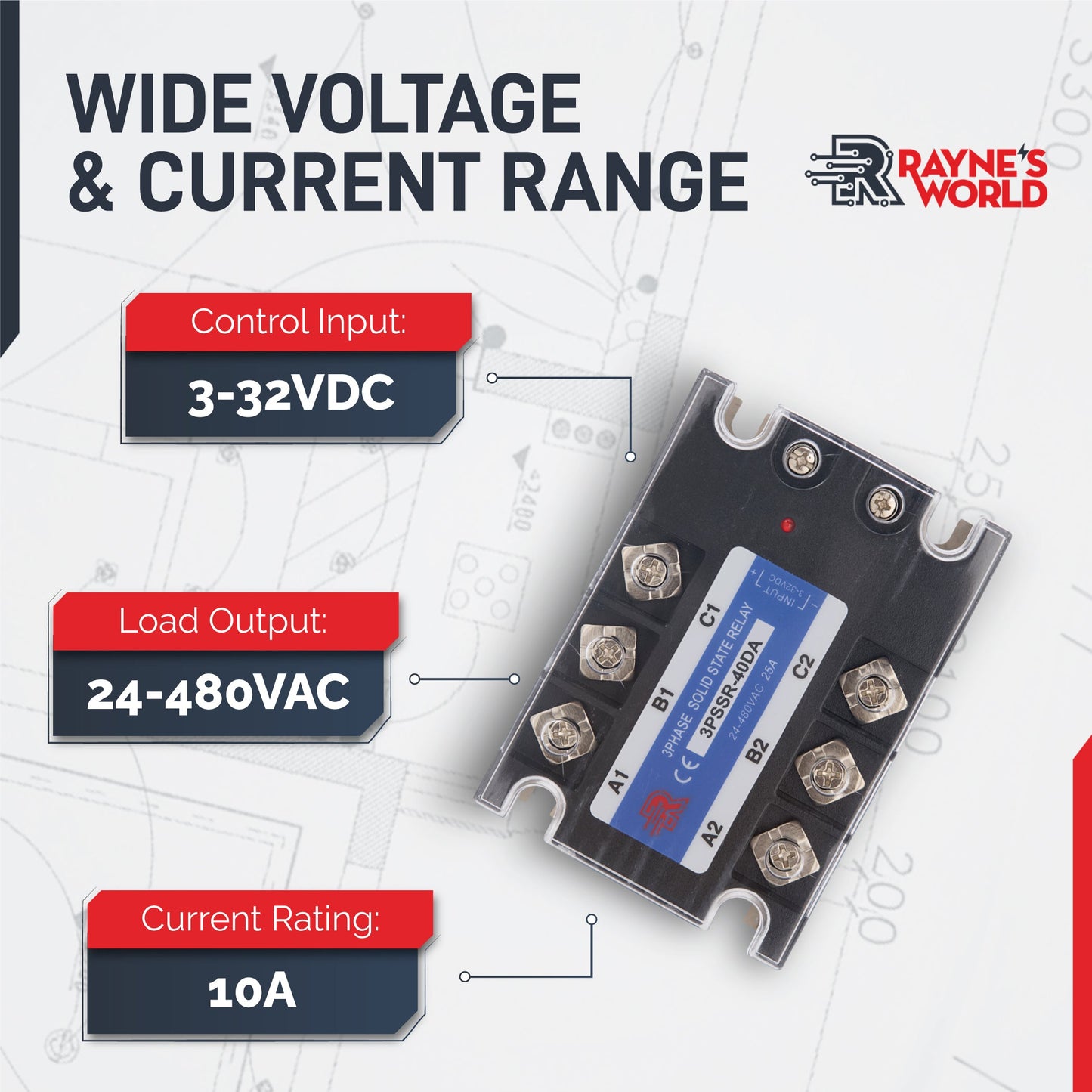 40 Amp DA 3 Phase Solid State Relay Module SSR-DC to AC-3-32VDC Control-24-480VAC Output