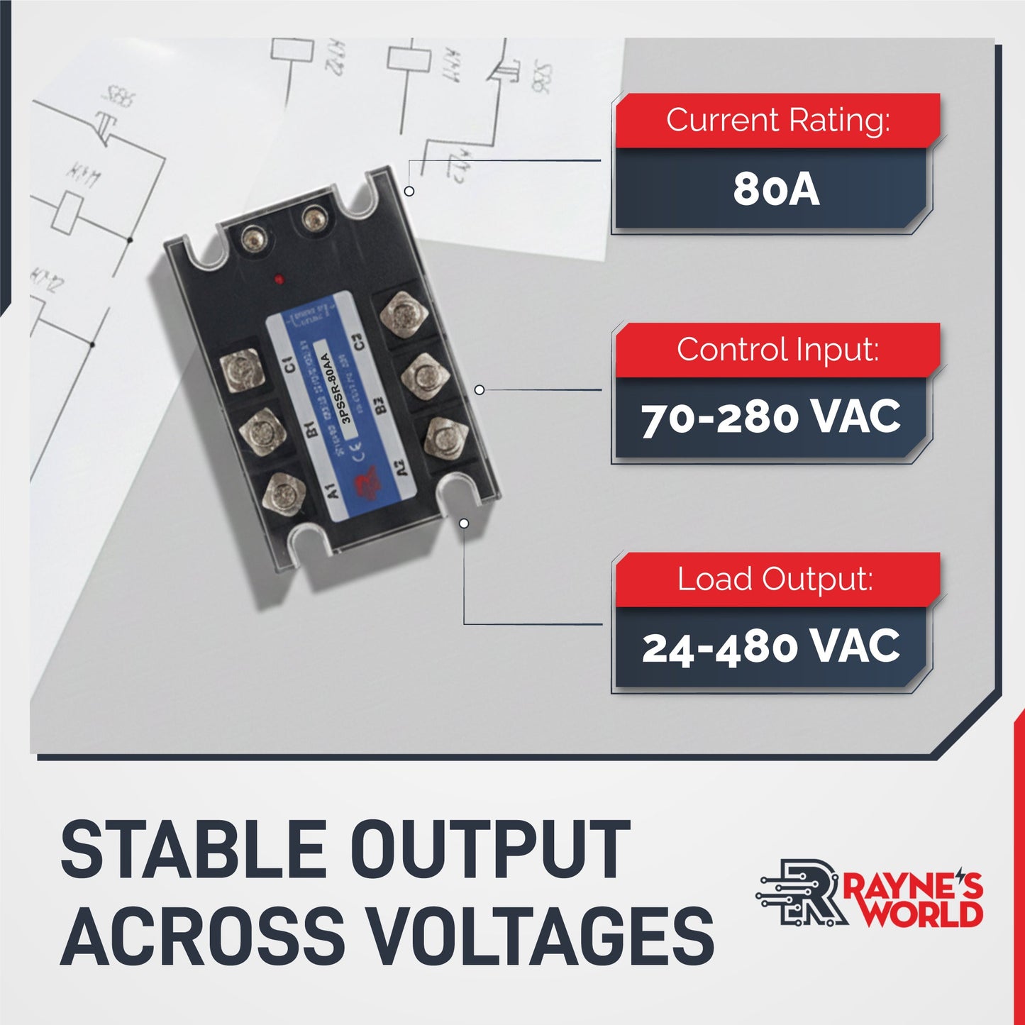 80 Amp AA 3 Phase Solid State Relay Module SSR-AC to AC-70-280VAC Control-24-480VAC Output