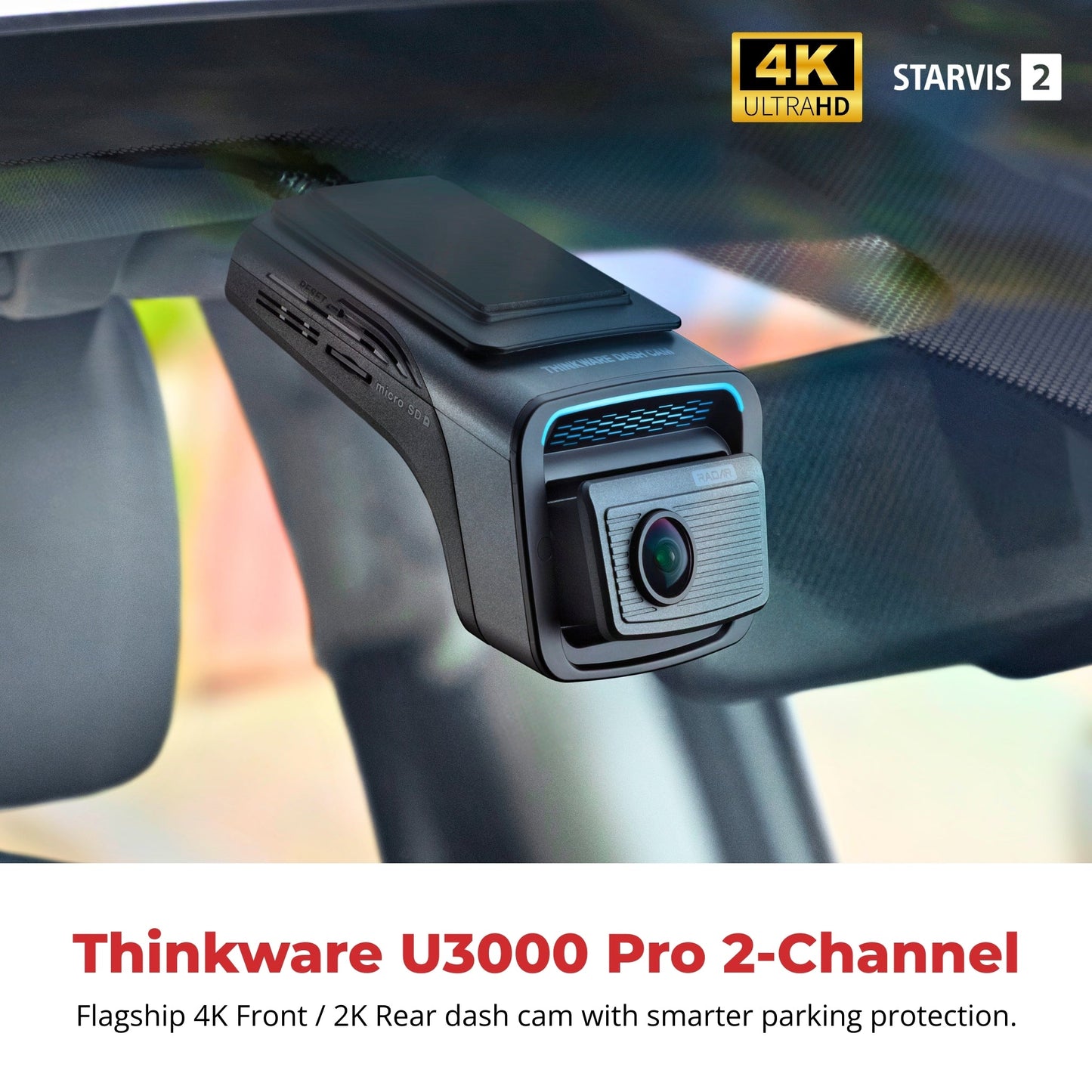 Thinkware U3000 Pro 2CH 4K UHD Front + 2K QHD Rear Dash Cam with OBD-II Cable