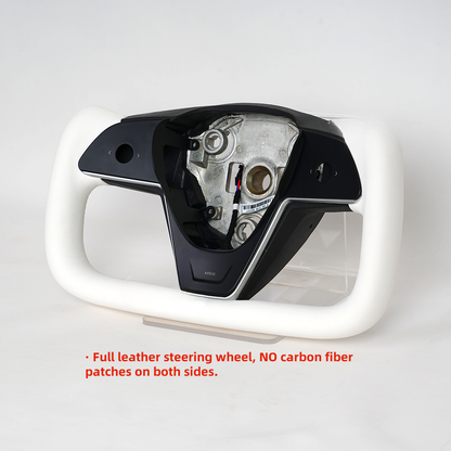 Heated White Leather Yoke Steering Wheel for Tesla Model 3 / Model Y