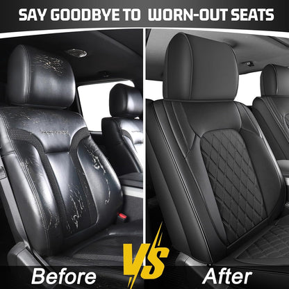 Umbrauto Seat Covers for Silverado/Sierra| Waterproof Leather Pickup Truck Custom Seat Covers Full Set for Chevy Silverado GMC Sierra ,Black