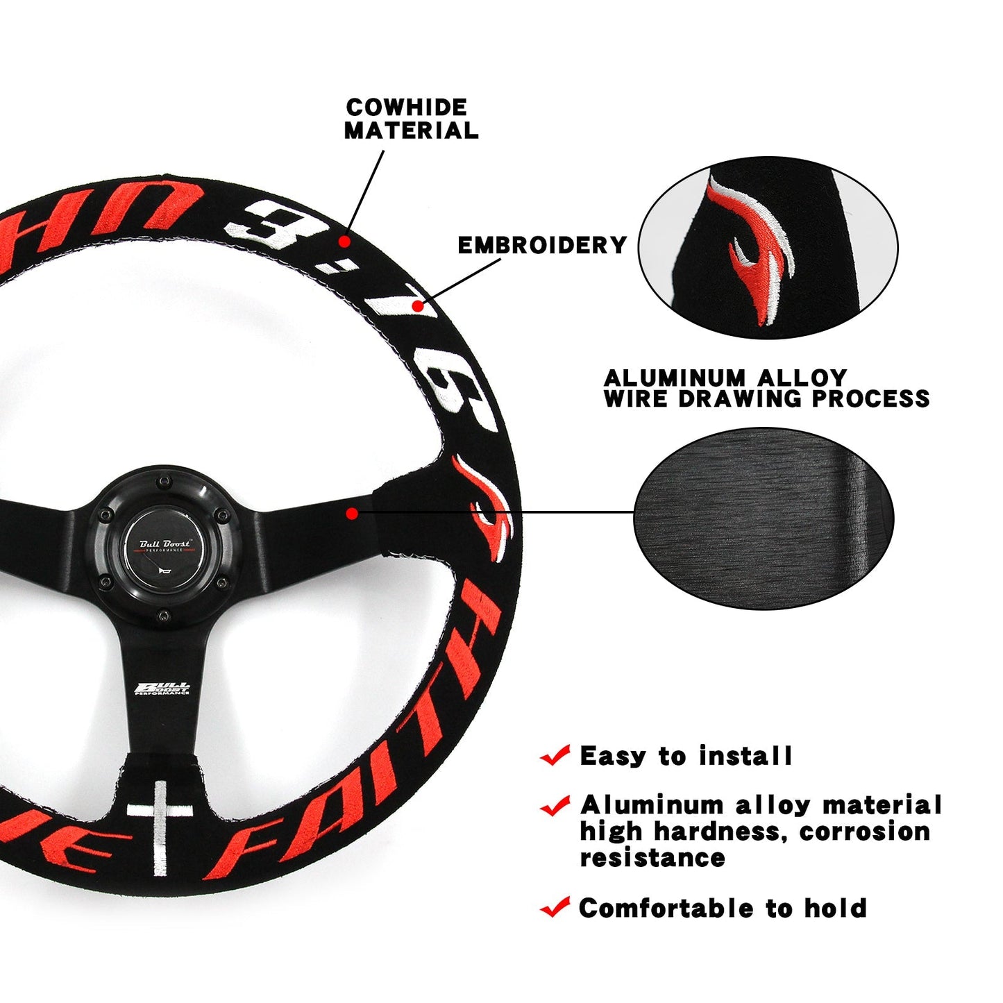 Have Faith Suede Steering Wheel + Hub Adapter Kit For Toyota Corolla, Hilux Pickup