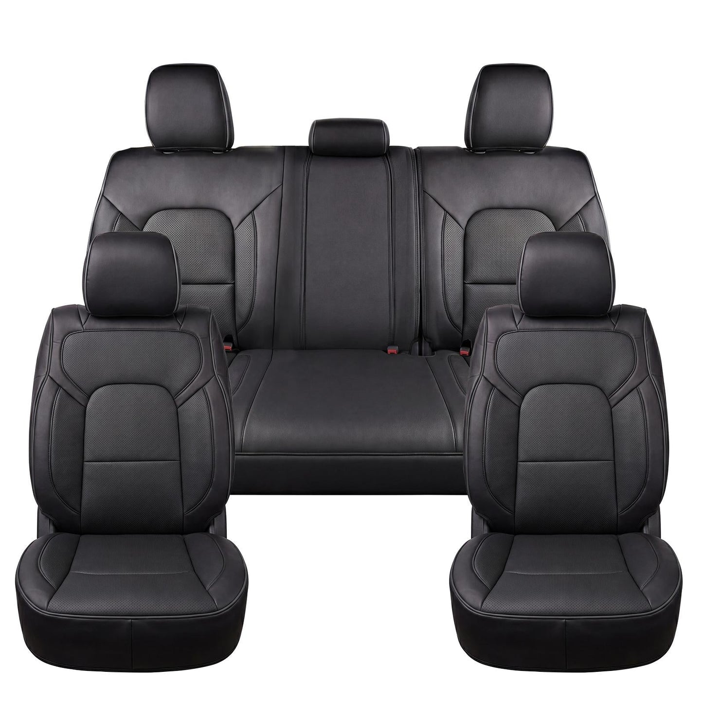 Umbrauto Car Seat Covers for Dodge RAM, Premium Nappa Waterproof Leather Seat Cushion Fits 2009-2026 RAM 1500/2500/3500 Crew Quad Mega Cab with Curved Bench,Full Set, Black