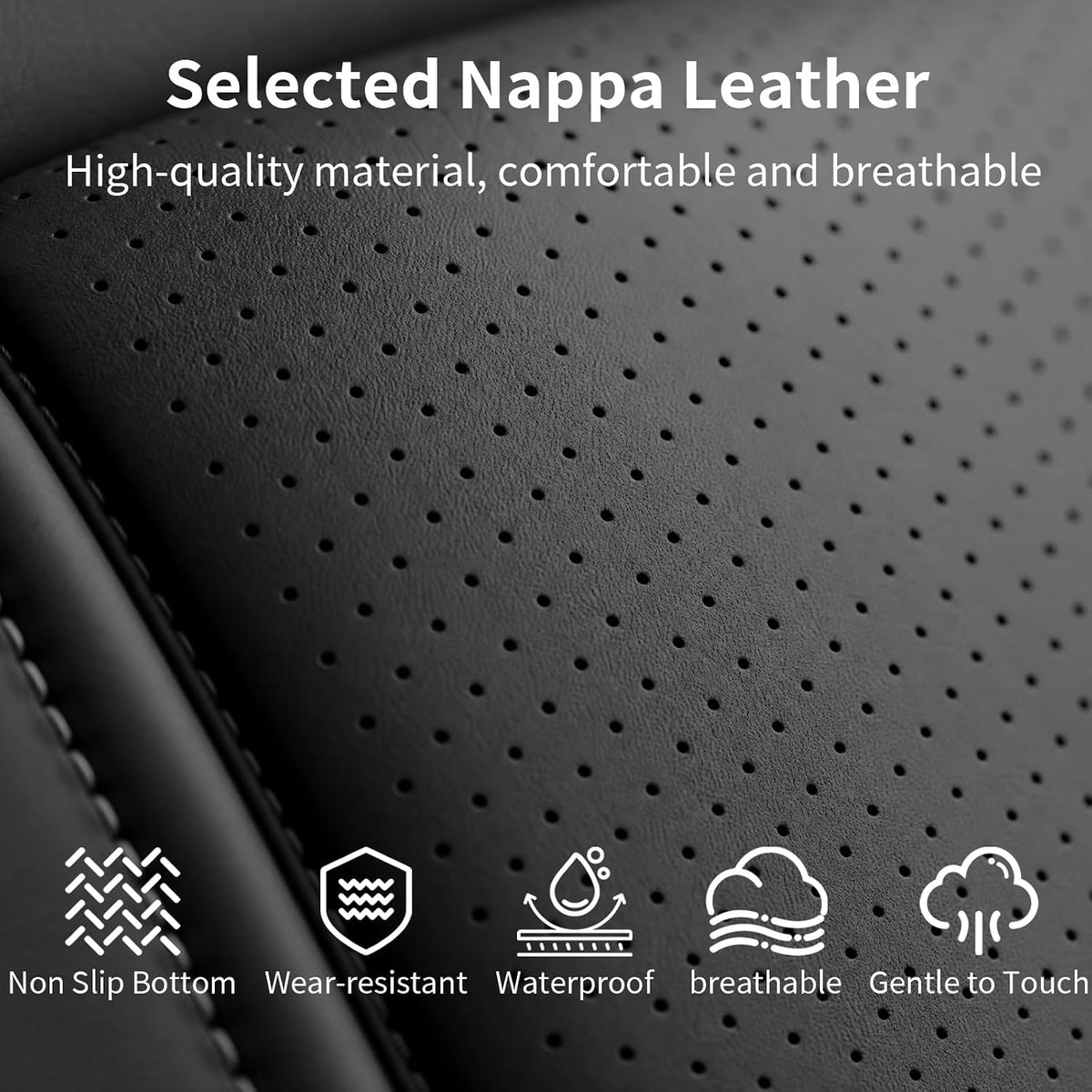 Truck Seat Covers for Toyota Tacoma 2024-2026 Double Cab, Nappa Leather, 3D Laser-Scan Custom Fit, Waterproof, Easy-Clean, Full Coverage, Airbag Compatible, Pet & Scratch Protection