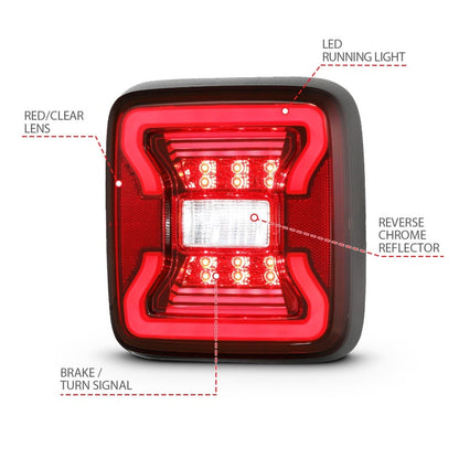 ANZO 18-19 Jeep Wrangler JL LED Taillights Black 311295