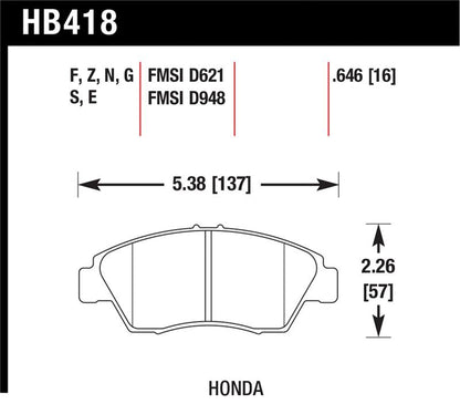 Hawk 2013-2014 Acura ILX (Hybrid) HPS 5.0 Front Brake Pads