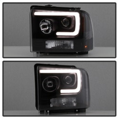 Spyder Ford F250/350/450 05-07 Projector Headlights - Light Bar DRL LED - Black PRO-YD-FS05V2-LB-BK 5084507