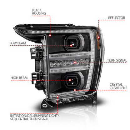 ANZO 21-23 Ford F150 LED Projector Headlight w/Switchback+Sequential - Black (Driver Side Only) 111594-L