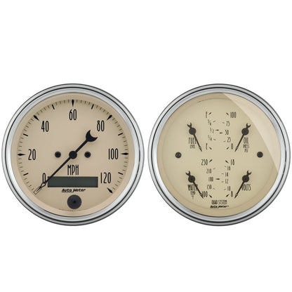 AutoMeter Gauge Kit 2 Pc. Quad & Speedometer 3-3/8in. Antique Beige 1800