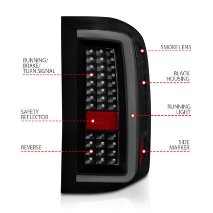 ANZO 2007-2013 Chevrolet Silverado1500/ 2500/ 3500 LED Tail Lights w/ Light Bar Black Housing Smoke 311381