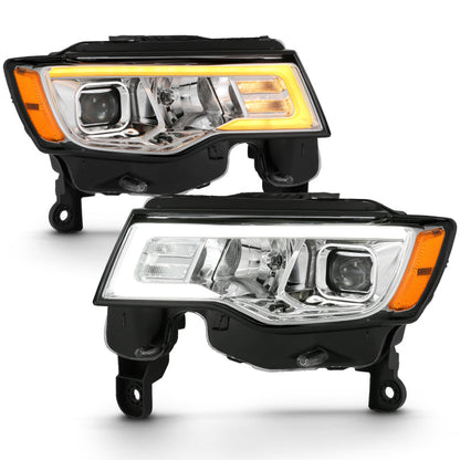 ANZO 2017-2018 Jeep Grand Cherokee Projector Headlights w/ Plank Style Switchback - Chrome w/ Amber 111419