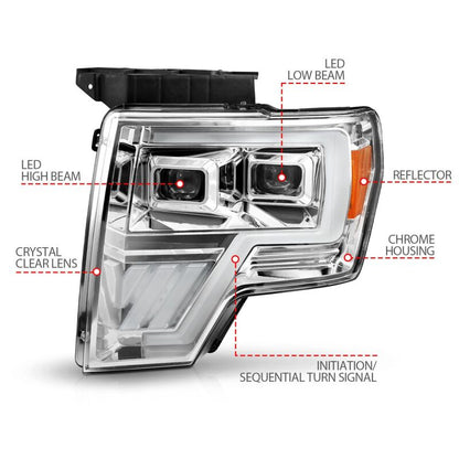 ANZO 09-14 Ford F-150 Full LED Proj Headlights w/Initiation Feature - Chrome 111607