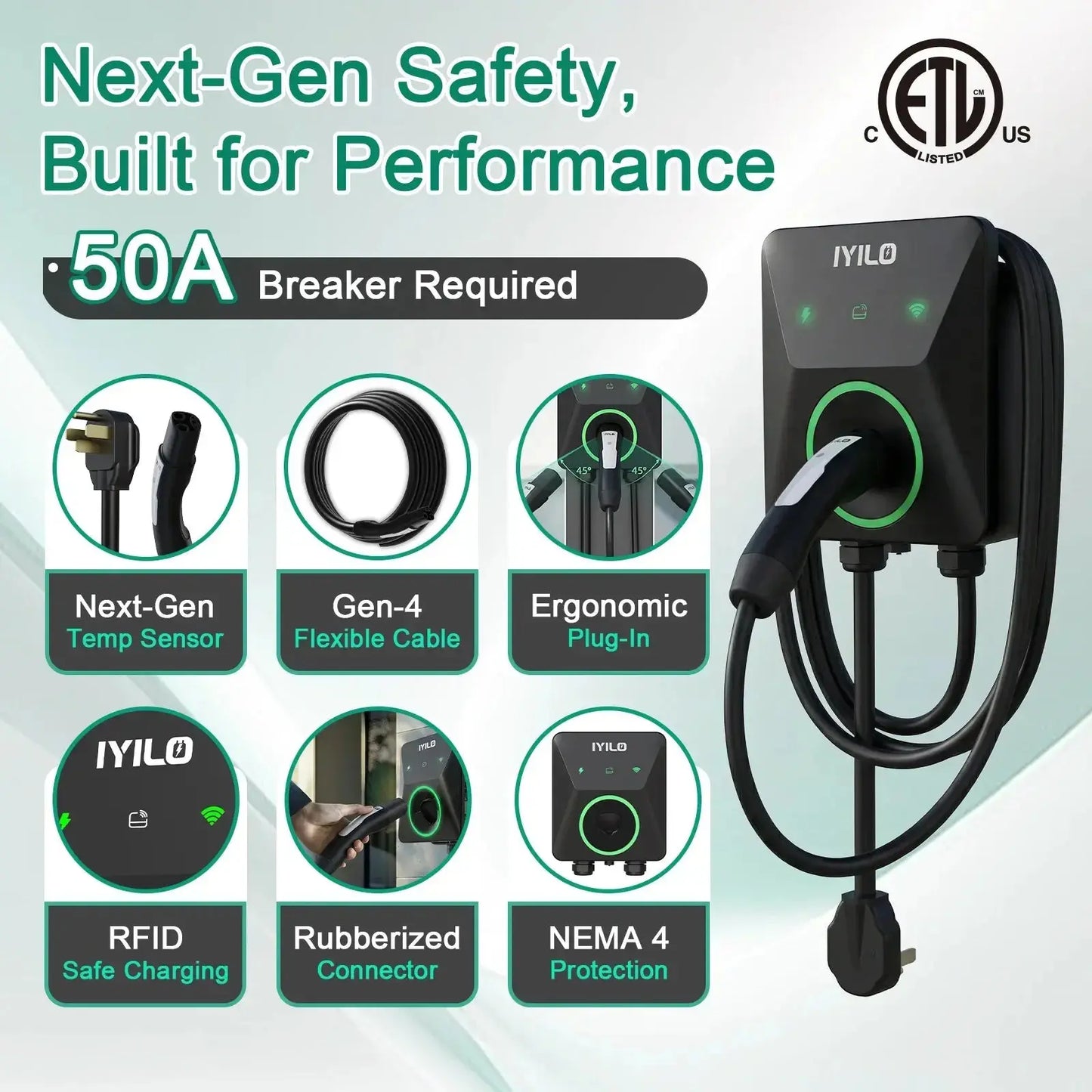 IYILO Level 2 EV Charger NACS (J3400) Plug-In – 40A