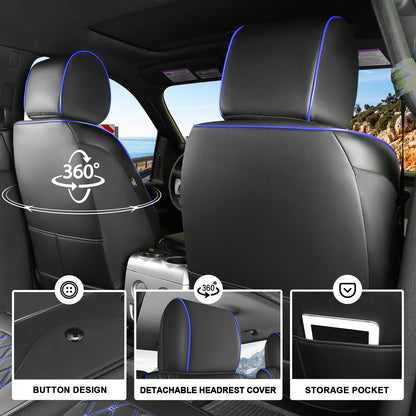 Umbrauto Custom Fit Seat Covers for Ford F150, Pickup Truck Nappa Leather Seatcovers for 2015-2025 Ford F150 SuperCrew/ 2017-2025 F250 F350 F450 Super Duty Crew Cab XL XLT Lariat King Ranch Platinum,Blue