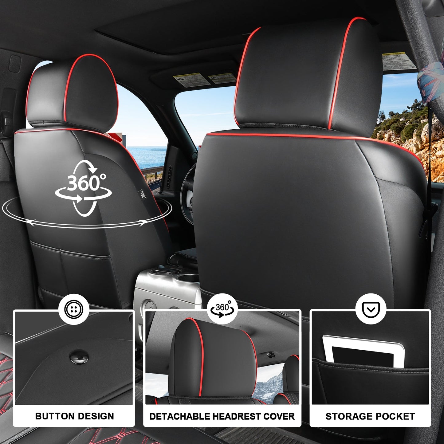 Umbrauto Leather Seat Covers for Silverado/Sierra, Waterproof Custom Full Set Seatcovers for Chevy Silverado/GMC Sierra 2007-2013 & 2019-2026 1500, 2020-2026 2500HD 3500HD Crew/Double/Extended Cab