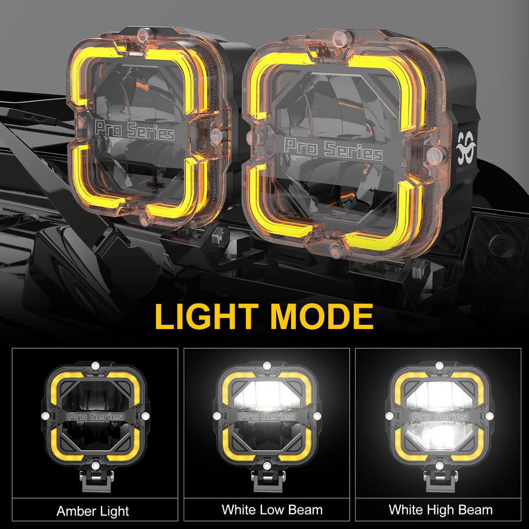 Shoreline Offroad Pro Series Bright White LED 4” Pods with Amber DRL