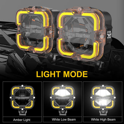 Shoreline Offroad Pro Series Bright White LED 4” Pods with Amber DRL