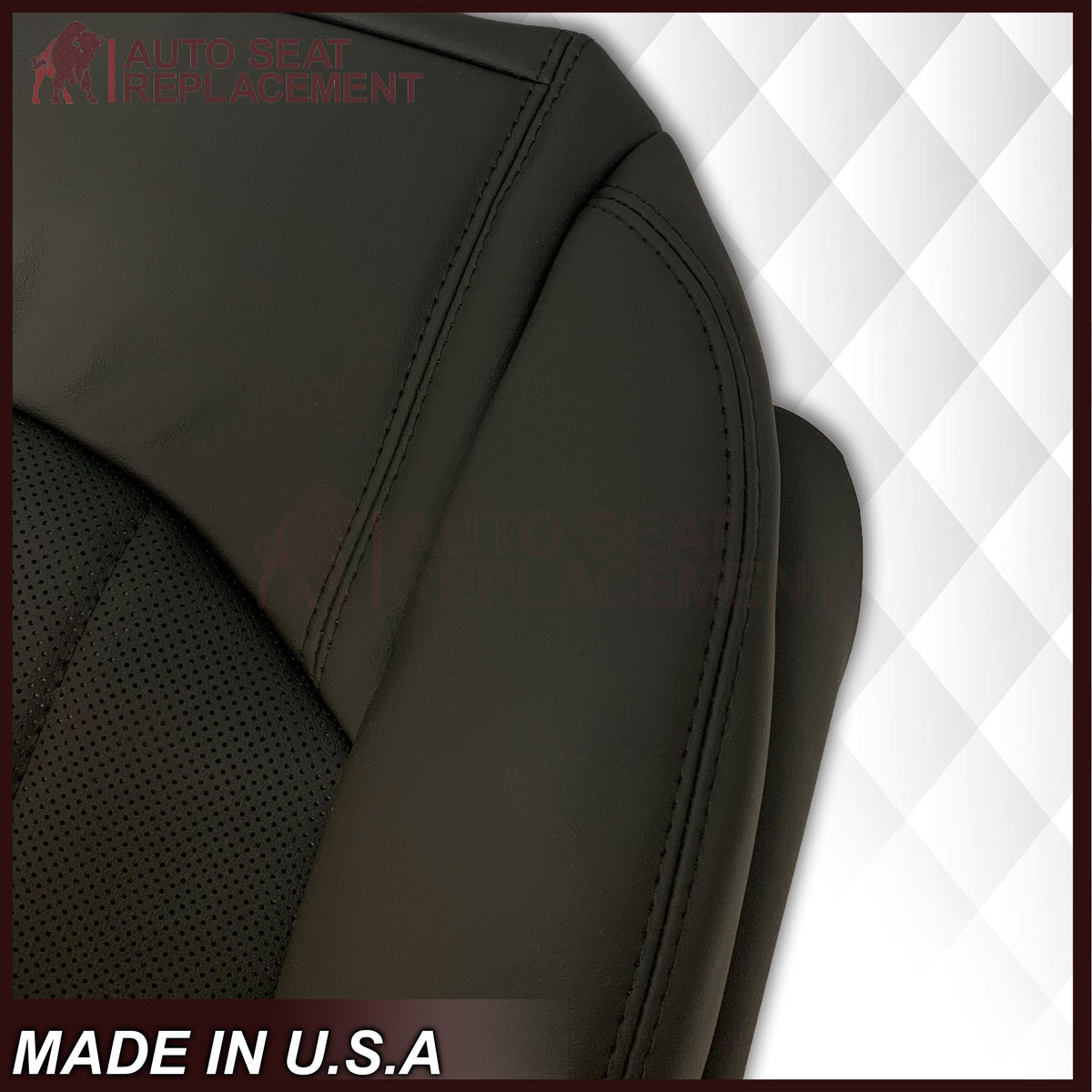 2007-2012 GMC Acadia Denali Driver or Passenger Bottom Perforated Seat Cover in Black: Choose Leather or Vinyl