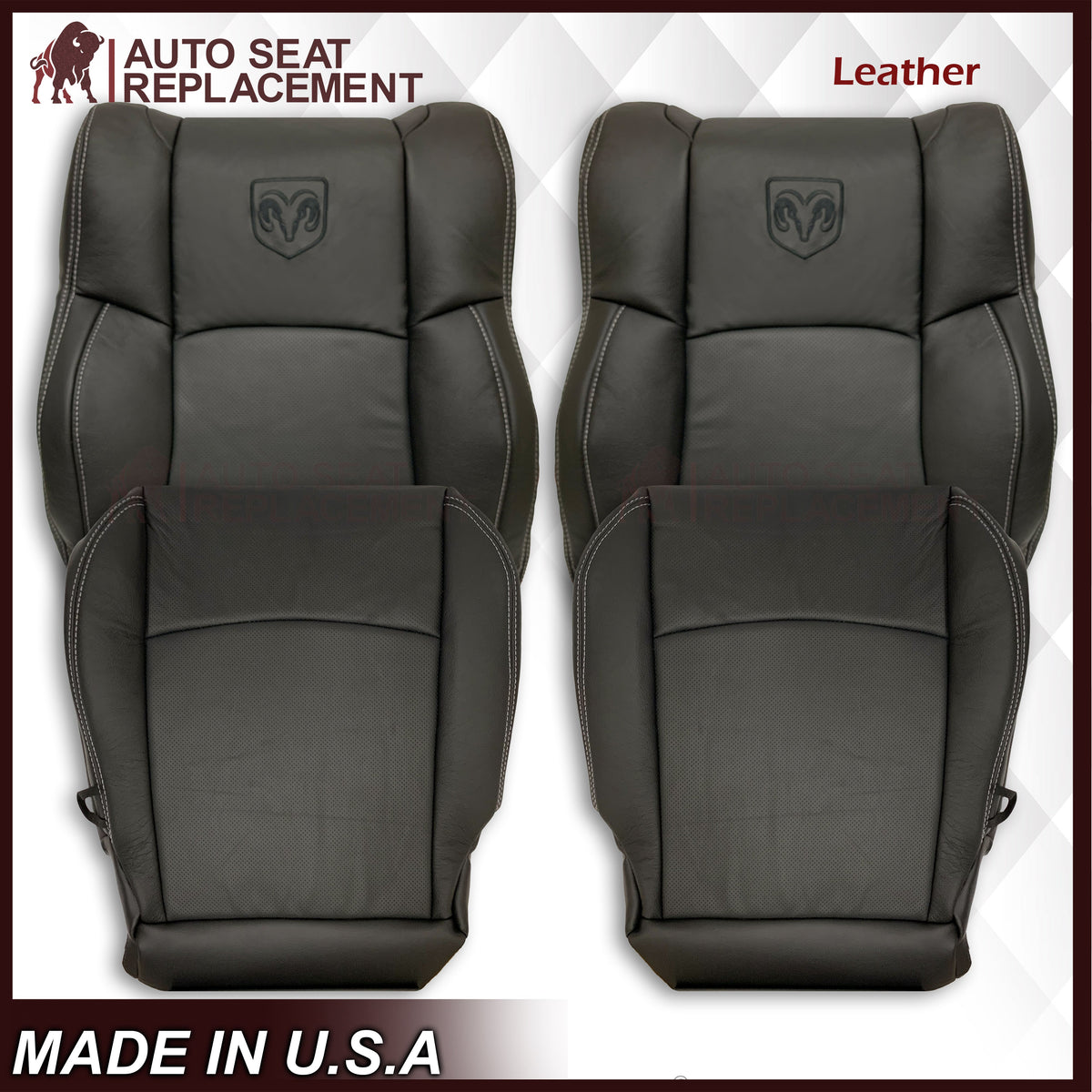 2009 - 2012 Dodge Ram 1500 2500 3500 Laramie Bottom Or Top Replacement Seat Cover in Dark Slate (Dark Gray) With Perforated Inserts
