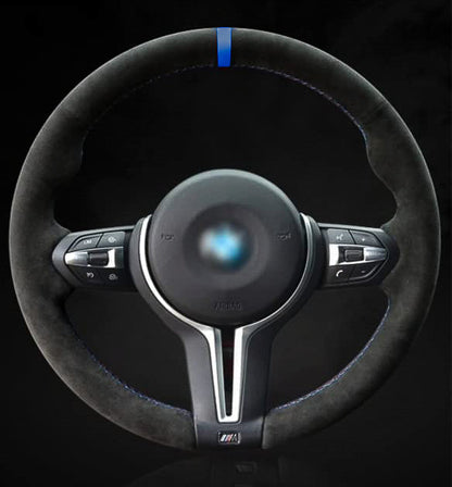 BMW F-Series Alcantara Suede Steering Wheel Cover DIY (Blue Stripe)