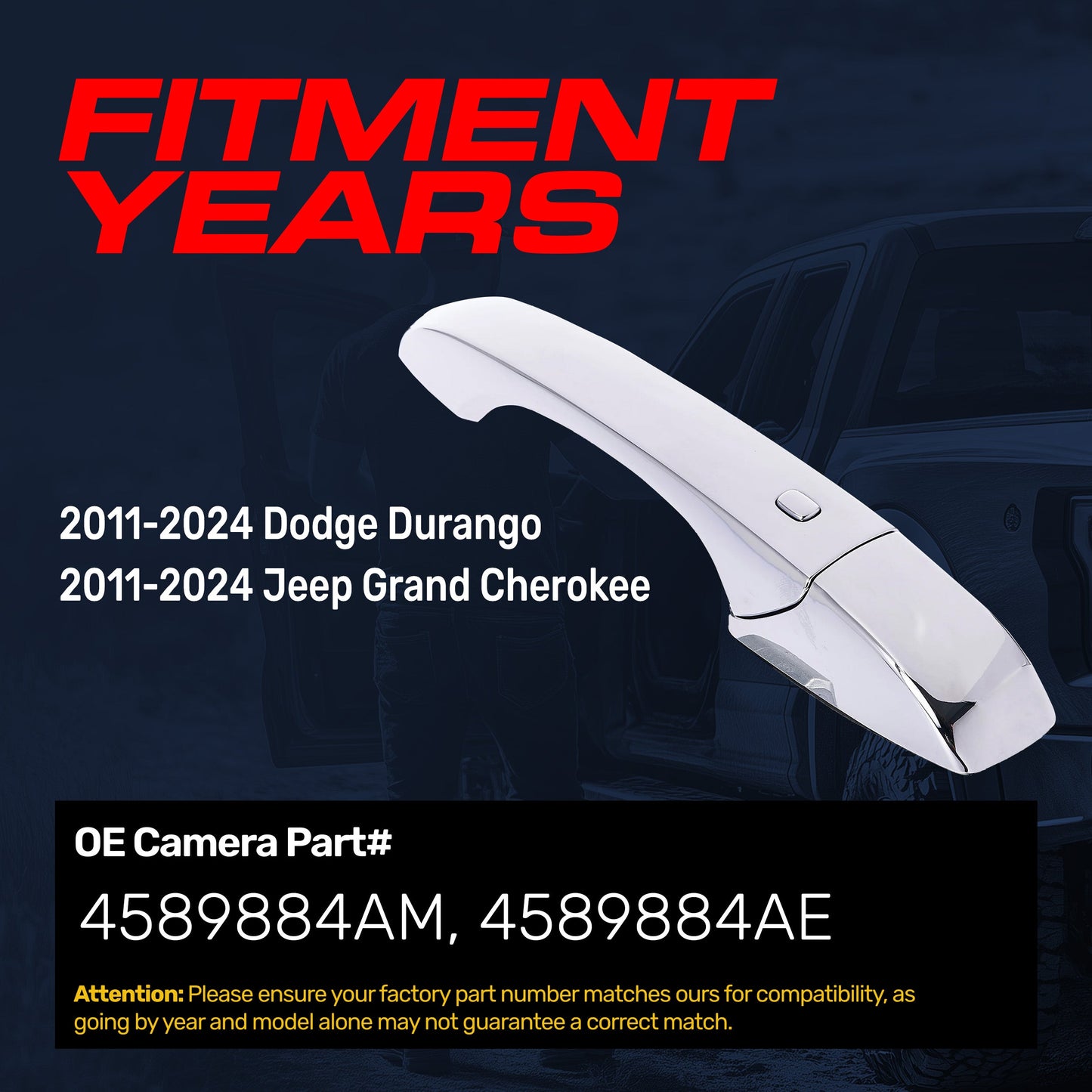 Exterior Door Handle Chrome Replacement for Dodge Durango (2011-2024) / Jeep Grand Cherokee (2011-2024) OE Part # 4589884AM, 4589884AE | Front Right Passenger Side w/o Keyhole