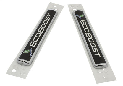 Ford Racing Black/Silver EcoBoost Emblem 3-1/2in x 9/16in - Set of 2 M-1447-EBBLK