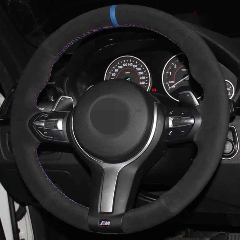 BMW F-Series Alcantara Suede Steering Wheel Cover DIY (Blue Stripe)