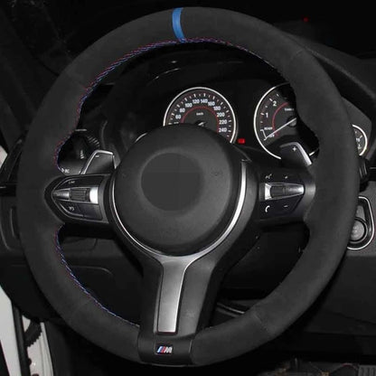 BMW F-Series Alcantara Suede Steering Wheel Cover DIY (Blue Stripe)