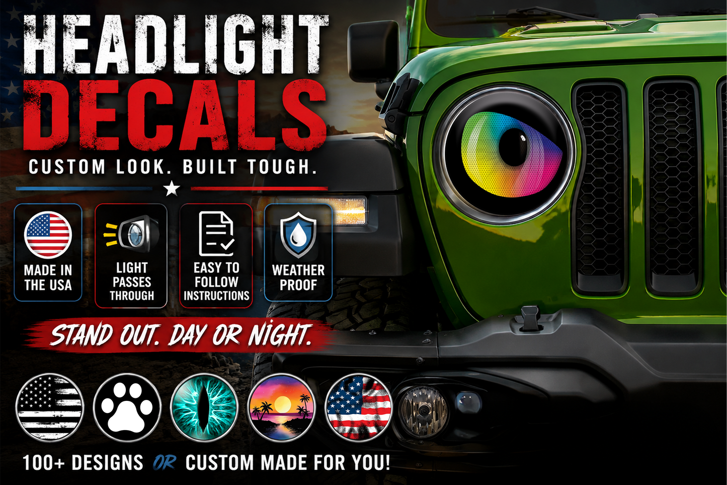 mean Rainbow eyes headlight decals 42