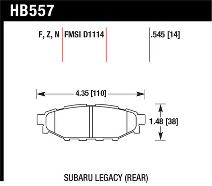 Hawk 2013-2014 Subaru BRZ Ltd (277mm Fr Disc/Solid Rr Disc) High Perf. Street 5.0 Rear Brake Pads