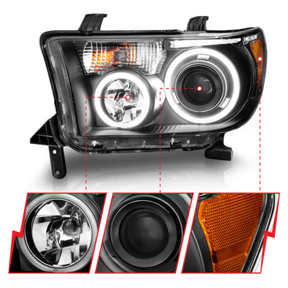 Anzo 2007-2013 Toyota Tundra Projector Headlights w/ Halo Black (CCFL)