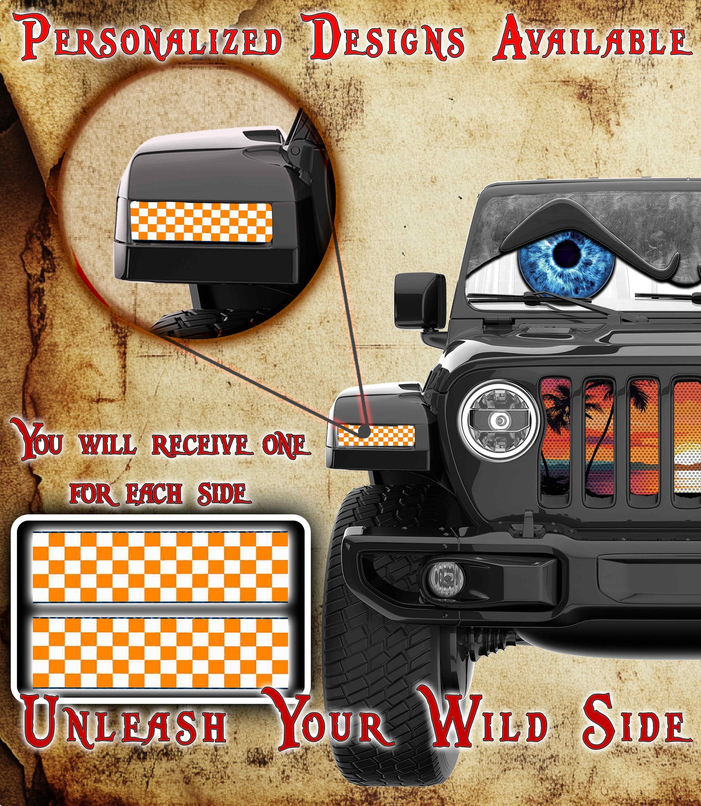 Orange and white Jl and Gladiator Turn signal decal 43