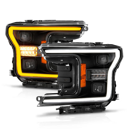 ANZO 18-20 Ford F-150 (w/o Fctry LED) Full LED Proj Headlights w/Light Bar Swtchbk Seq. Black w/Init 111570