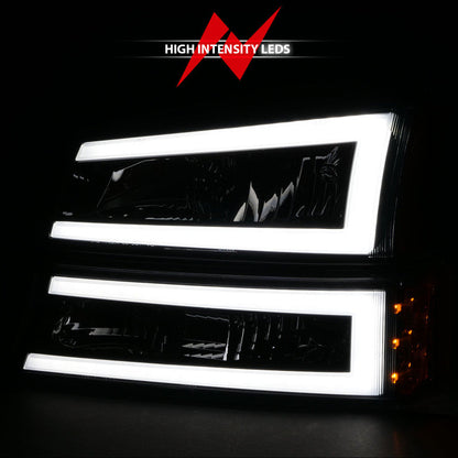 ANZO 2003-2006 Chevrolet Silverado 1500 Crystal Headlights w/ Light Bar Black Housing 111501