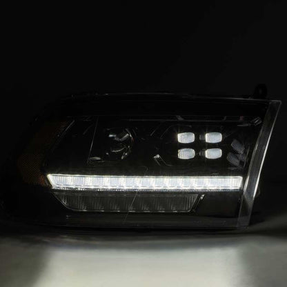 AlphaRex 09-18 Dodge Ram 1500HD PRO-Series Proj Headlight Plnk Style Blk w/Chrm Acc w/Seq Signal/DRL 880523 *Discontinued