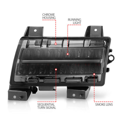 ANZO 2018-2021 Jeep Wrangler LED Side Markers Chrome Housing Smoke Lens w/ Seq. Signal Sport Bulb 511085