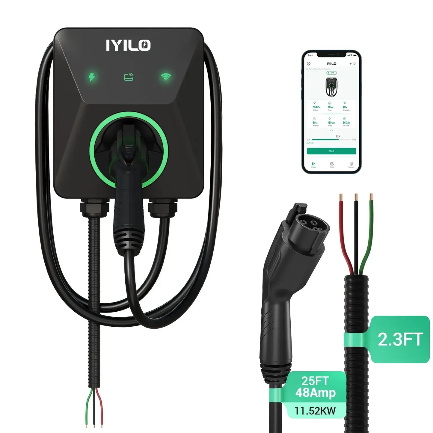 IYILO Level 2 EV Charger J1772 Wall-mounted Hardwired - 48A
