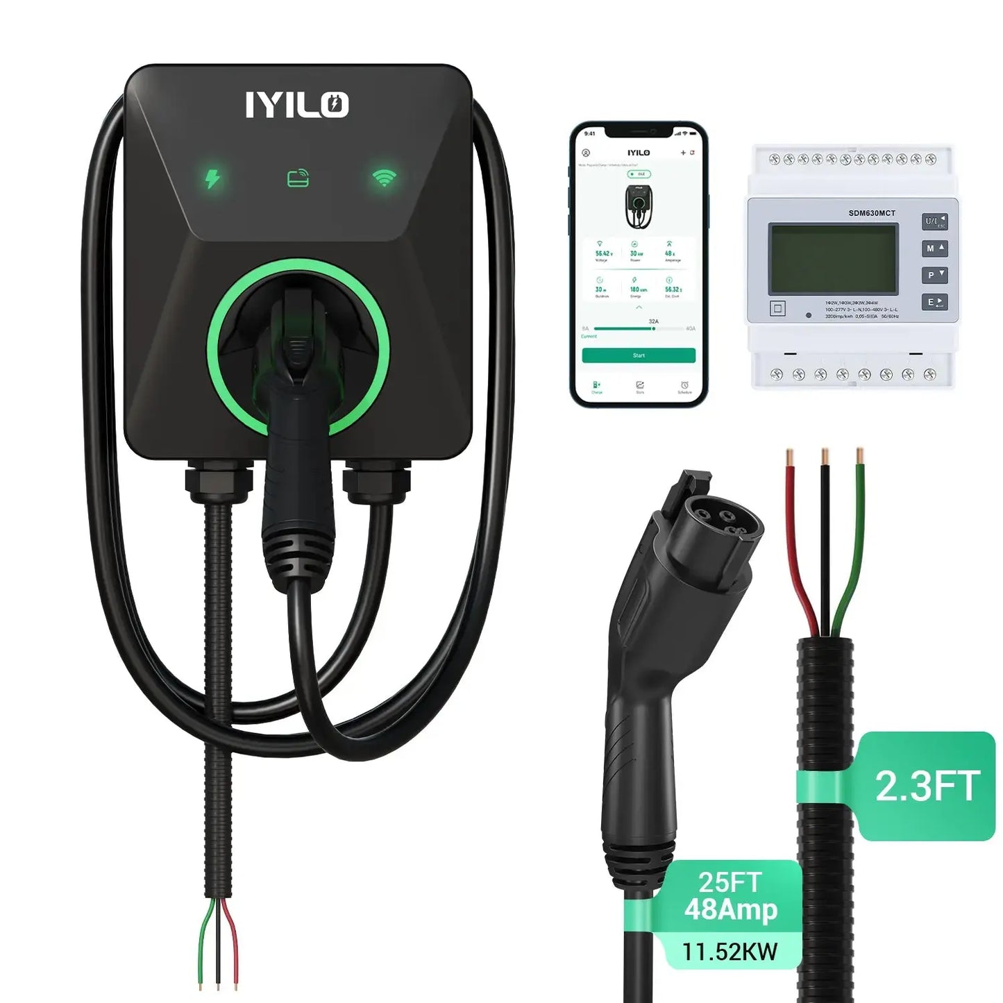 IYILO Pro Level 2 EV Charger J1772 Hardwired with energy meter - 48A