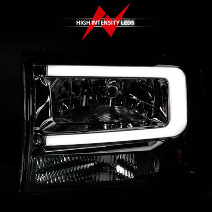 ANZO 99-04 Ford F250/F350/F450/Excursion (excl. 99) Crystal Headlights - w/ Light Bar Chrome Housing 111550