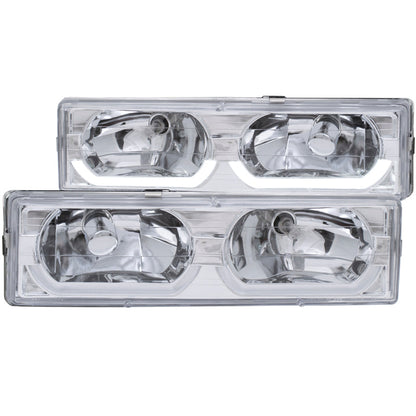 Anzo 1988-1998 Chevrolet C1500 Crystal Headlights Chrome w/ Low - Brow
