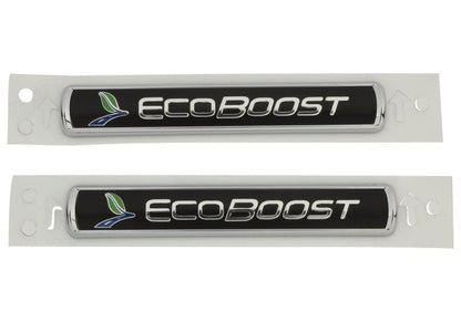 Ford Racing Black/Silver EcoBoost Emblem 3-1/2in x 9/16in - Set of 2 M-1447-EBBLK