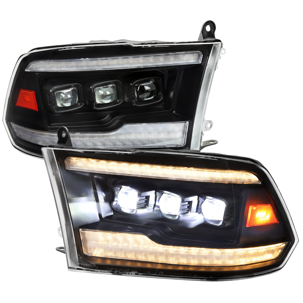 2009-2018 Dodge RAM 1500 / 2019 RAM Classic / 2010-2018 RAM 2500 3500 Projector Headlights w/ Amber LED Sequential Turn Signal (Matte Black Housing/Clear Lens)