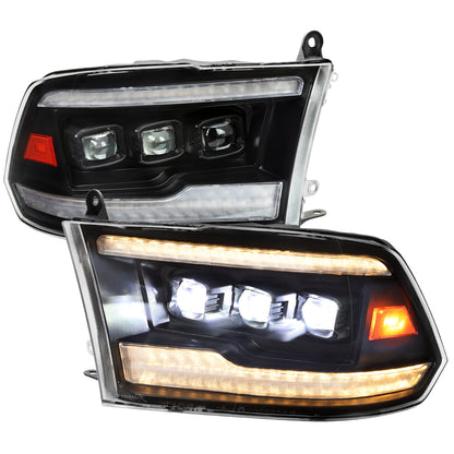 2009-2018 Dodge RAM 1500 / 2019 RAM Classic / 2010-2018 RAM 2500 3500 Projector Headlights w/ Amber LED Sequential Turn Signal (Matte Black Housing/Clear Lens)