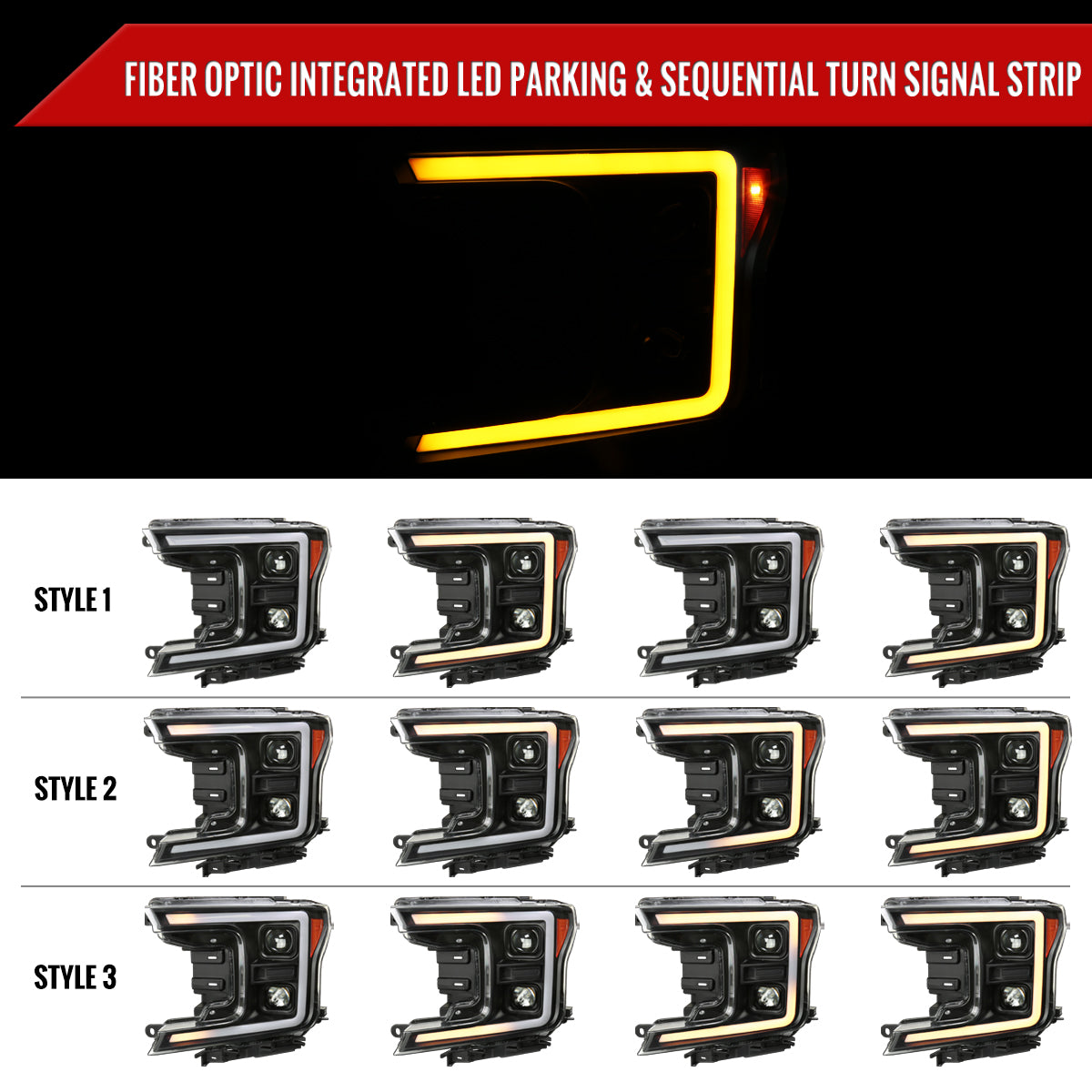 2018-2020 Ford F-150 Projector Headlights w/ Amber LED Sequential Turn Signal Lights (Matte Black Housing / Clear Lens)