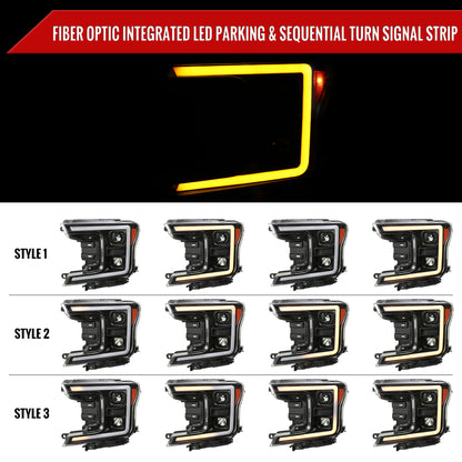 2018-2020 Ford F-150 Projector Headlights w/ Amber LED Sequential Turn Signal Lights (Matte Black Housing / Clear Lens)