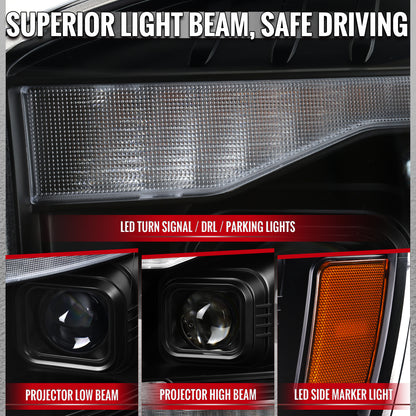 2006â€“2008 Dodge RAM 1500 / 2006â€“2009 RAM 2500 3500 Projector Headlights with Switchback Amber LED Strips, Sequential Turn Signals, DRL & Startup Animation (Black Housing / Clear Lens)