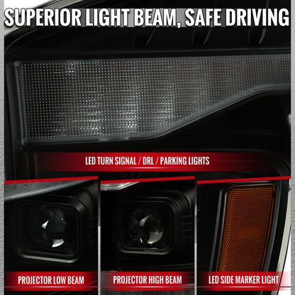 2006â€“2008 Dodge RAM 1500 / 2006â€“2009 RAM 2500 3500 Projector Headlights with Switchback Amber LED Strips, Sequential Turn Signals, DRL & Startup Animation (Black Housing / Smoked Lens)